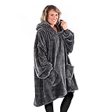 Snug Rug Schiefergrau Tragbare Decke Hoodie – Decke mit Ärmel Sherpa Fleece Erwachsene Pullover Kapuzenpullover Weich Bequem Übergroße Decken mit Armärmeln