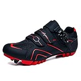 Prodkfe Moutntain Fahrradschuhe Herren Damen MTB Schuhe SPD Mountainbike Schuhe mit Schnalle A Schwarz Rot 45 EU