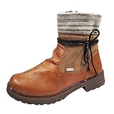 Woaikeyu Plattform Patchwork Stiefeletten Damen Vintage Stiefel Kreuz Riemen Reißverschluss Casual Quadratischer Absatz Bequeme Stiefel Schuhe, braun, 42 EU