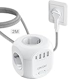 LENCENT 4 Fach Steckdosenleiste Flachstecker Steckdosenwürfel Mehrfachsteckdose 8 in 1 Cube Steckdose Steckerleiste mit 3 USB&1 Typ-C, Mehrfachstecker mit 2 Meter Geflochtenem Kabel für Wandsteckdose