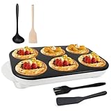 AEWHALE Crepes Maker 6 Löcher, Pancake Pfanne mit Antihaftbeschichtung 1500 Watt für 6 Personen,Weiß