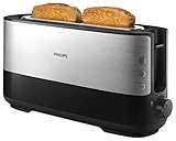 Philips Langschlitztoaster (Edelstahl) 8 Bräunungsstufen, Brötchenaufsatz, 950 Watt, schwarz HD2692/90