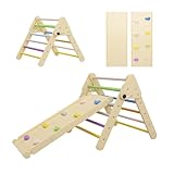 BenaRita Dreieck-Klettergerüst 2 in 1 Regenbogen Klettergerüst Set für den Innenbereich Faltbares Montessori Kletterdreieck aus Holz mit Rutschrampe für Kleinkinder und Kinder