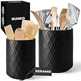 MIAMIO – Küchenutensilienhalter Keramik / Küchen Organizer Set für die Aufbewahrung von Besteck, Kochlöffel und Zubehör - Palmanova Kollektion (Schwarz)