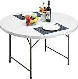 HollyHOME Klapptisch Campingtisch 4FT/122cm, Runder Picknicktisch Esstisch Tragbarer Gartentisch Reisetisch mit Tragegriff für Garten BBQ Catering Party Küche Draußen Drinnen