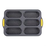 Honseadek Hot Dog-Brötchenform aus Silikon mit 4 Mulden, nicht ofenfest, Backblech für Hotdog-Rollen, Cupcakes, Brownies, einfaches Herausnehmen, Mehrzweck-Muffinblech (grau)