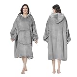 Mokani Kuscheldecke mit Ärmeln und Kapuze Hoodie Decke, Decken Hoodie Decke mit Ärmeln, Übergröße Flauschige Flanell Kapuzenpullover für Damen Herren, Grau