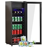 Merax Kühlschrank 128L reistehender Getränkekühler,8L-Gefrierschrank+120L-Kühlschrank,fasst 94 Dosen Limonade,Geräuscharmer Betrieb,Kompressorkühlsystem, energieeffizient,verstellbare Einlegeböden