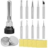 Dncvb 16 Stück Lötspitze Set, 10 Lötkolben Lötspitze + Lötspitzen Reaktivator 6g + 5 Lötschwamm, 900M-T Lötkolbenspitzen Ersatzlötspitzenset Soldering Tips mit Schweißhülse Kupferlötspitzen