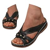 BIBOKAOKE Sandalen Damen Sommer Flach Pantoletten Bequem Plateau Sandalen rutschfest Slides Weiche Sohle Römersandalen Open Toe Sommerschuhe Große Größen Orthopädische Sandalen Elegant Strandsandalen