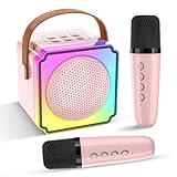 Caiord Mini-Karaoke-Maschine für Kinder, tragbare Bluetooth-Karaoke-Maschine mit 2 kabellosen Mikrofonen, Kinder-Karaoke-Maschine für Geburtstag, Zuhause, Party, Geschenk für Mädchen und Jungen (Rosa)