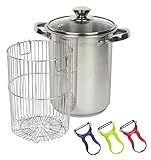 Edelstahl Spargeltopf mit Siebeinsatz und Glasdeckel Fassungsvermögen 3,9ltr. für alle Herdarten und Induktion geeignet inkl. einem gratis Spargelschäler