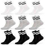 Dzpuhuojz 9 Paar Sportsocken Kinder, Fussballsocken Tennissocken Sportsocken Kinder, Baumwolle Crew Kindersocken für Jungen Mädchen, 35-38