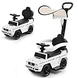 COSTWAY Mercedes Benz Rutschauto, 3 in 1 Rutscher Auto mit Sonnendach & Stauraum & abnehmbaren Schutzbügel & Schiebestange, Rutschfahrzeug mit Motorsound & Hupe, für Kinder ab 1 Jahr (Weiß)