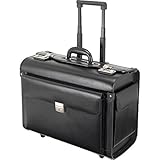 ALASSIO 92705 Pilotenkoffer Silvana, Businesskoffer aus echtem Leder, Geschäftskoffer mit arretierbarem Teleskoptrolleysystem, Laptopkoffer abschließbar, Lederkoffer ca. 41 x 26 x 51 cm, schwarz