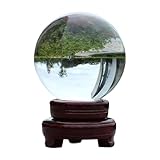 F Fityle Klare Glaskugel mit Holzständer, Sammlerstück, Moderne Dekokugel, Glücksbringer für Wohnzimmer, Arbeitsplatte, Geschäft, Zuhause, Geschenke, 120 Mm