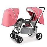 Kleinkind-Kinderwagen für Zwillinge nebeneinander, faltbarer Doppelsitzwagen mit verstellbarer Rückenlehne, verstellbarem Verdeck, Tandem-Regenschirm-Kinderwagen für Mädchen und Jungen (Farbe: Ro