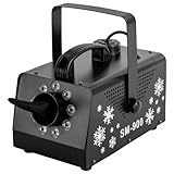 Schneemaschine 900W Nebelmaschine mit Schneeflocke, Schneemaschine outdoor mit 9 LED RGB Lichtern und Fernbedienung Schneeflocke maschine, für Weihnachten, Halloween, Partys, Hochzeit und DJ Bühne