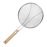 Bratlöffel-Sieb, Fettabschäumer-Löffel,Feinmaschiger Lebensmittelsieblöffel aus Edelstahl mit Holzgriff-Hängender Kochskimmer, multifunktionales Küchen-Kochnetz für Fett, Soße, Schaum