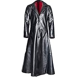 Mittelalter Windbreaker Herren Vintage Gothic Trenchcoat Retro PU-Leder Mantel Steampunk Langer Windjacke Einreihig Halloween Strickjacke Revers Karneval Jacke Kleidung Kostüm Clubwear Kunstlederjacke