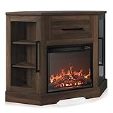 BELLEZE - 109.2 cm TV-Ständer mit 45.7 cm Elektrokamin, Kamin TV-Ständer für Fernseher bis 43 Zoll, modernes Holz-Entertainment-Center inkl