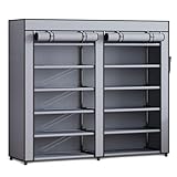 Massido Kleiderschrank Stoffschrank Schuhschrank Faltbar Stabil 12 Ablagen Soffüberzug Stahlgestell 120 x 30 x 110 cm Graphit