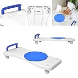 LARS360 Badewannenbrett mit Drehscheibe, Einstellbar Sitzbrett Wannensitz für Senioren mit Blau Griff und Seifenablage, Max. Belastung 150 kg, für Badewannenbreiten von 41-63 cm