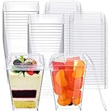 Qooloo Desserttassen 50 Stück 160ML Plastik Dessertbecher mit 50 Löffeln, Transparente Desserttasse, Wiederverwendbar Dessertschalen-Set für Zuhause Desserts Pudding Mousse Eis Party