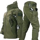 Taktischer Herren-Skianzug, winddicht, Softshell-Jacke und Hose, Militär-Kampf-Schneeanzug mit mehreren Reißverschlusstaschen für Herbst und Winter