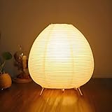 ACMHNC Reispapier Lampe Retro Reispapier Nachttischlampe mit Weiß Schirm Japanische lampe, Schlafzimmer Tischleuchte, E14 Fassung Max.25W, 1,8 Meter kabel, Papierlampe Wohnzimmer Deko Lampe, H 23cm