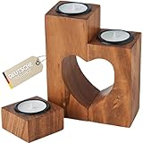 Plogis Herz Teelichthalter Holz - 3er Set aus 15cm Akazie - Muttertagsgeschenk Holz Mama - Kerze Jahrestag Geschenk Sie - Holz Herz Deko Geschenke Muttertag Freundin Hochzeit - Liebesgeschenke Frauen