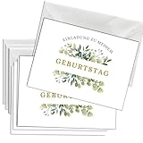 Briefzauber 12x Einladungskarten mit 12x Umschlägen | Geburtstag, Geburtstagsfeier | Din A6 Set mit Einfüllhilfen | Motiv: Blumig
