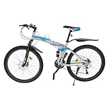 Susoso 26 Zoll Mountainbike, 21 Gang Scheibenbremse Fahrrad mit Reflektoren und Getränkehalter Einfache Montage für Damen & Herren Blau, Weiß