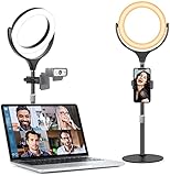 Ringlicht mit Stativ Handy Laptop Videokonferenz Licht,Evershop 8”Lichtring Ring Light LED Ringlampe 3 Lichtfarben+10 Helligkeiten 360°Drehbar Schreibtisch Streaming Beleuchtung Licht YouTube Tiktok