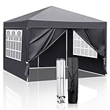 TactFire Pavillon 3x3 m,Faltpavillon,Wasserdicht Stabil Winterfest UV Schutz 50+,420D Oxford,Faltbar Höhenverstellbar,Partyzelt,Gartenzelt,Für Garten Camping,Outdoor,Grau,4 Seitenteilen