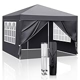 LEADZM Pavillon 3x3m Pop-up Faltpavillon,Wasserdichter,Höhenverstellbar,UV Schutz 50+,Gartenzelt,Partyzelt,Camping,Stahlrahmen,mit 4 Seitenteilen,Dunkelgrau