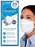 Air Ease FFP2 Masken 20 Stück, Fischform, weiß, einzeln verpackt, atmungsaktiver Mundschutz und Atemschutzmaske, ohne Ventil