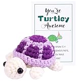 Mwmoeen Lustige Positive Schildkröte Strickpuppe, Pocket Hug Geschenk Schildkröte Tier Häkelpuppe Jubelndes Geschenk mit positiven Affirmation Karte für Freunde Ermutigung Party-Dekoration(Lila)
