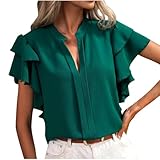 Lovraj Bluse Damen Elegant Rüschenärmeln Oberteile V-Ausschnitt Sommer Blusenshirt Einfarbig Kurzarm Sommerbluse Summer Tops Damenblusen 2025 Sommer