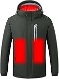 Beheizte Softshell-Jacke for Herren mit Abnehmbarer Kapuze, elektrischer Heizmantel for den Außenbereich, warme Windjacke (Color : Green, Size : 5XL-5XLarge)