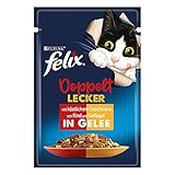 FELIX So gut wie es aussieht Doppelt Lecker Katzenfutter nass in Gelee, mit Rind & Geflügel, 26er Pack (26 x 85g)