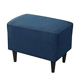 Highdi Ottomane Schonbezug Hockerbezug, Karierter Jacquard Stoff Einfar Big Hocker Hussen für Fußhocker, Stretch Bezug Waschbar Ottomane Abdeckung Überzug Hocker Protector (Navy Blau)