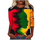 Damenmode T-Shirt mit 3/4-Ärmel – Große Größen Juneteenth Rundhals Tshirt – Festtagsdruck Rundhalsausschnitt Oberteile