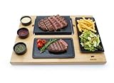 BEEFSTONE Heißer Stein Lavastein Steak-Brett Modell EVO, mit Teller in Schieferoptik, 3 Dipschalen und einer Beilagenplatte, 8-Teilig, Hot Stone Steak