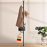 LOBUX® - Garderobenständer ausziehbar, 5 Haken [schwarz, 110-310cm] – Teleskop Kleiderständer stabil – Garderobe platzsparend, Metall – Herrendiener Schlafzimmer – Flurgarderobe – Wäscheständer Balkon