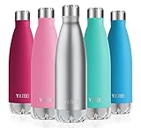 YATBO Vakuum Edelstahl Trinkflasche, 500ml Sport Wasserflasche - Ideale Isolierte Thermosflasche, Auslaufsicher, Kohlensäure geeignet, Isolierflasche für Kinder, Schule, Fahrrad, Laufen, Silber