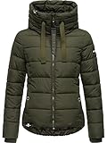 Navahoo Damen Winterjacke warme Steppjacke mit hohem Kragen und Verstellbarer Kapuze Amayaa Olive Gr. M