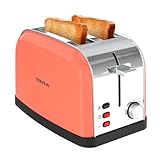 Taurus Vintage II Toaster, Koralle, 950 W, 2 Schlitze 135 x 35 mm, 7 Stufen, 3 Funktionen, Gehäuse aus Edelstahl, automatische Zentrierung, Krümelauffang, Extrahebung, Kabelaufwicklung, Koralle