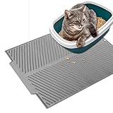 GOEDCH Katzenklo Matte: Wasserdichte Silkon Katzenstreumatte 41x51 cm, BPA-frei Urin Proof Katzenklo Unterleger für Schützt den Boden vor Katzenstreu(Grau)