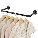 YheenLf Kleiderstange Industrial, 64cm Kleiderständer Wandmontage, Platzsparenders Garderobenständer für die Wand, Wandregal Küchenregal, Einfache Montage, für kleine Zimmer, Schwarz